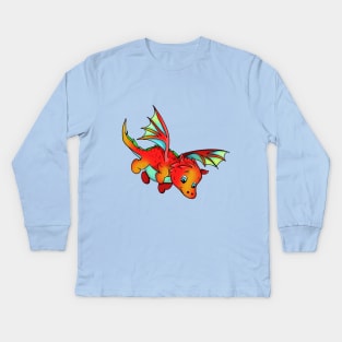 Cute Orange Flying Cartoon Baby Dragon Kids Long Sleeve T-Shirt